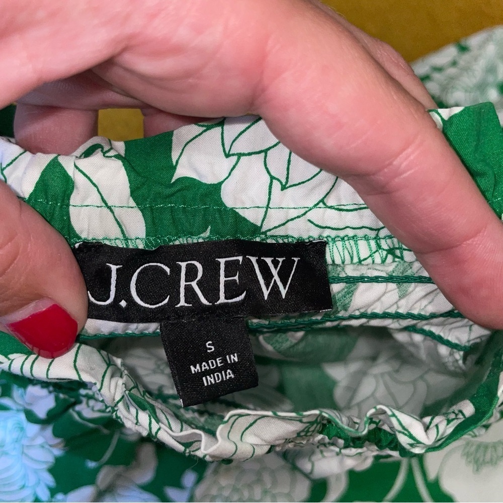 J. Crew Smocked One Shoulder Kelly Green Floral Blouse Top Small - Picture 4 of 8